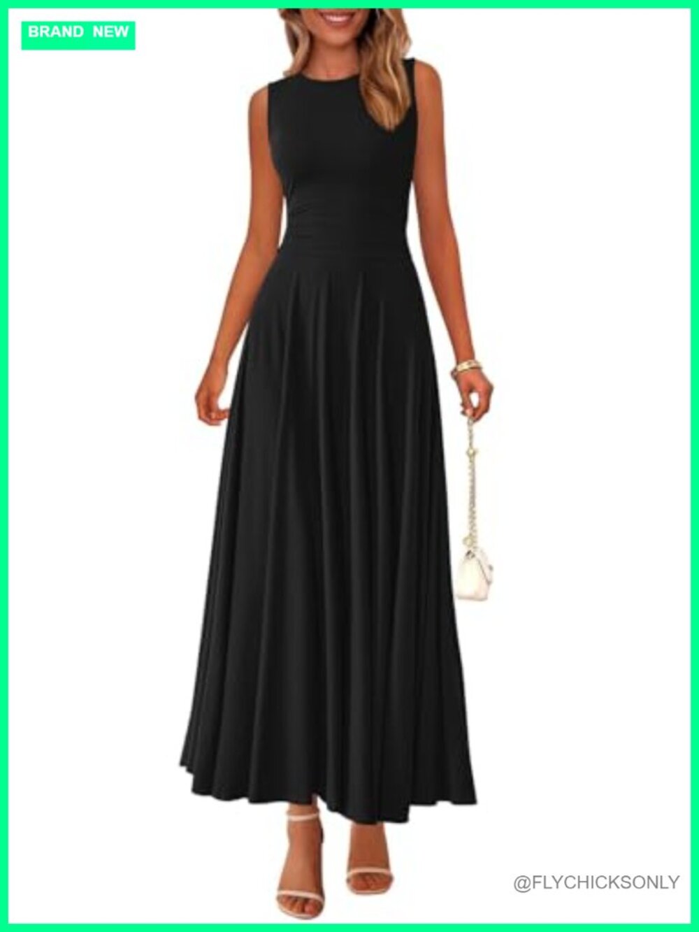 Sleeveless Flowy A-Line Maxi Dress Pleated High Waist Summer